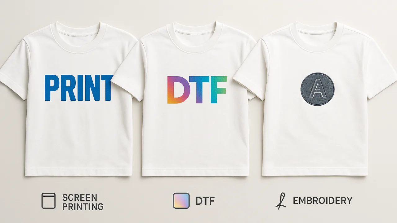 screen printing vs DTF vs embroidery