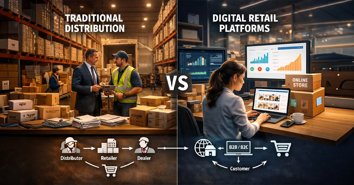 traditional distribution vs digital retail platforms for modern brands